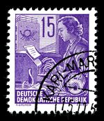 Frau am Fernschreiber - Briefmarke DDR 1953