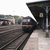 Aus Westdeutschland eingefahrener Transitzug in Berlin-Wannsee am 22. Mai 1987
