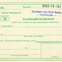 Kreditkaufbrief-Abschnitt zum Ehekredit in der DDR über 5000 Mark