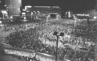 Der Karl-Marx-Platz im Zentrum der sächsischen Metropole Leipzig war Schauplatz zahlreicher Montagsdemonstrationen während der Zeit der Wende in der DDR. Demo am 16.10.1989