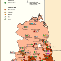 Bodenschätze und Industriestandorte der DDR (Stand: August 1990)